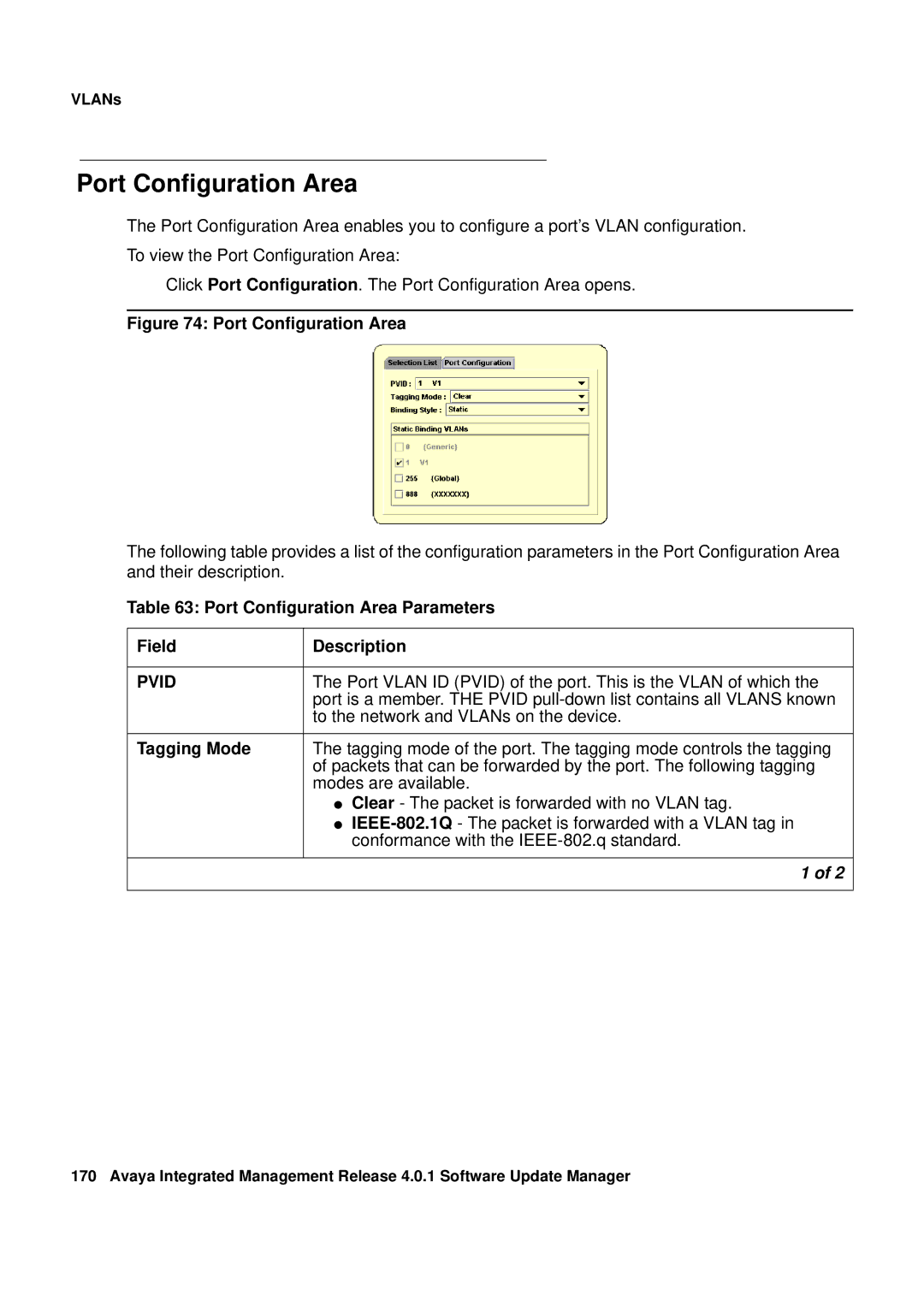 Avaya G450, G250 manual Port Configuration Area Parameters Field Description 