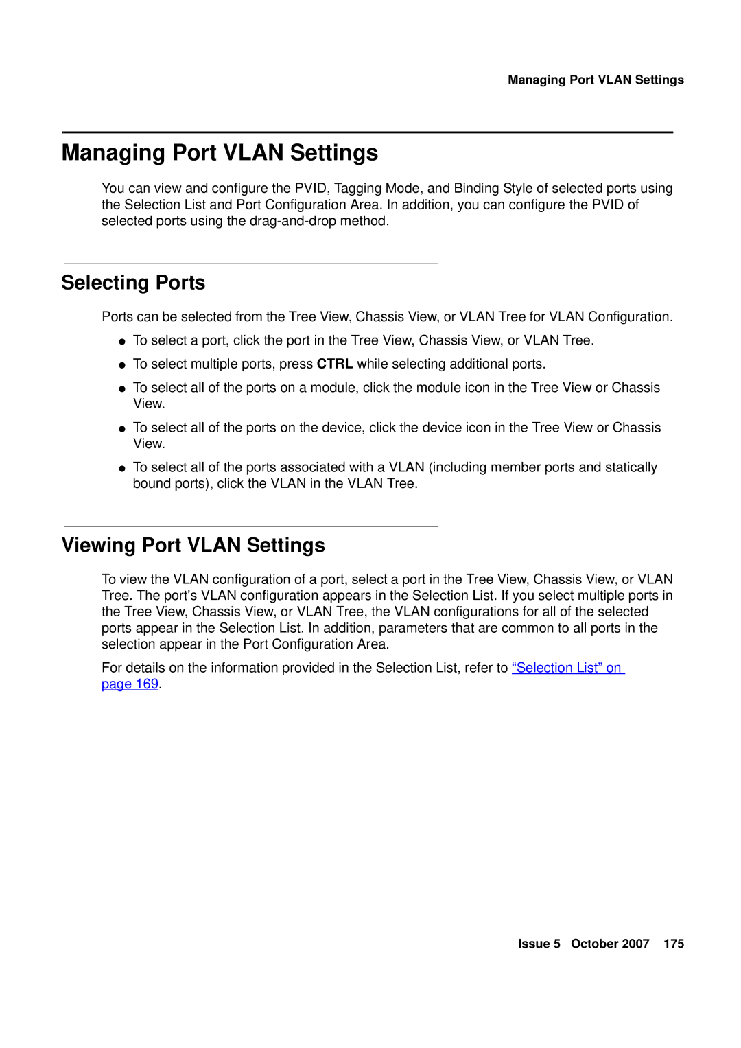 Avaya G250, G450 manual Managing Port Vlan Settings, Selecting Ports, Viewing Port Vlan Settings 