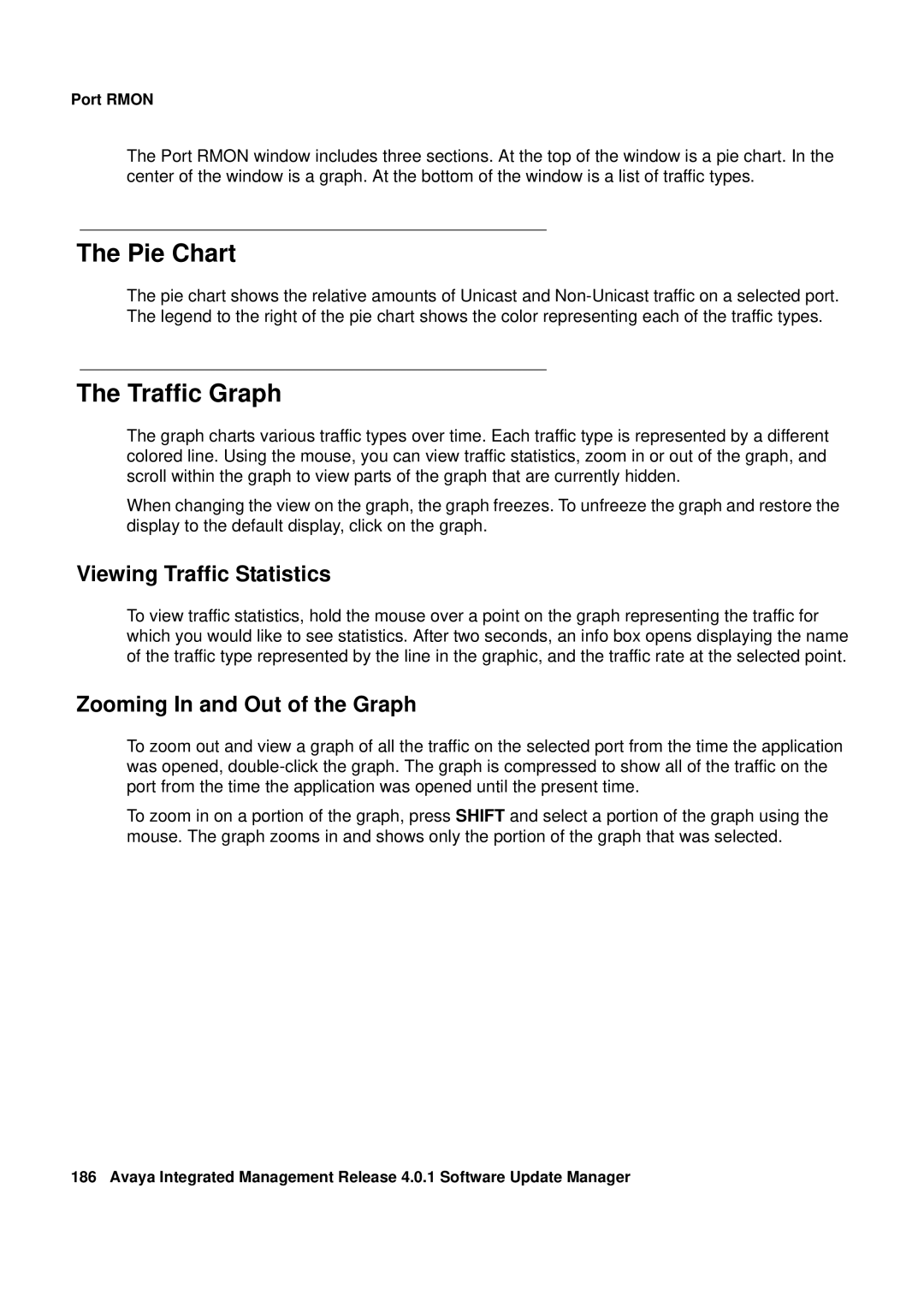 Avaya G450, G250 manual Pie Chart, Traffic Graph, Viewing Traffic Statistics, Zooming In and Out of the Graph 