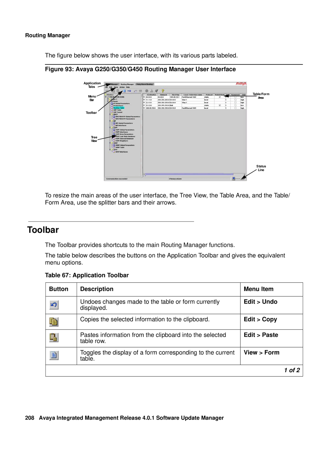 Avaya manual Toolbar, Avaya G250/G350/G450 Routing Manager User Interface 