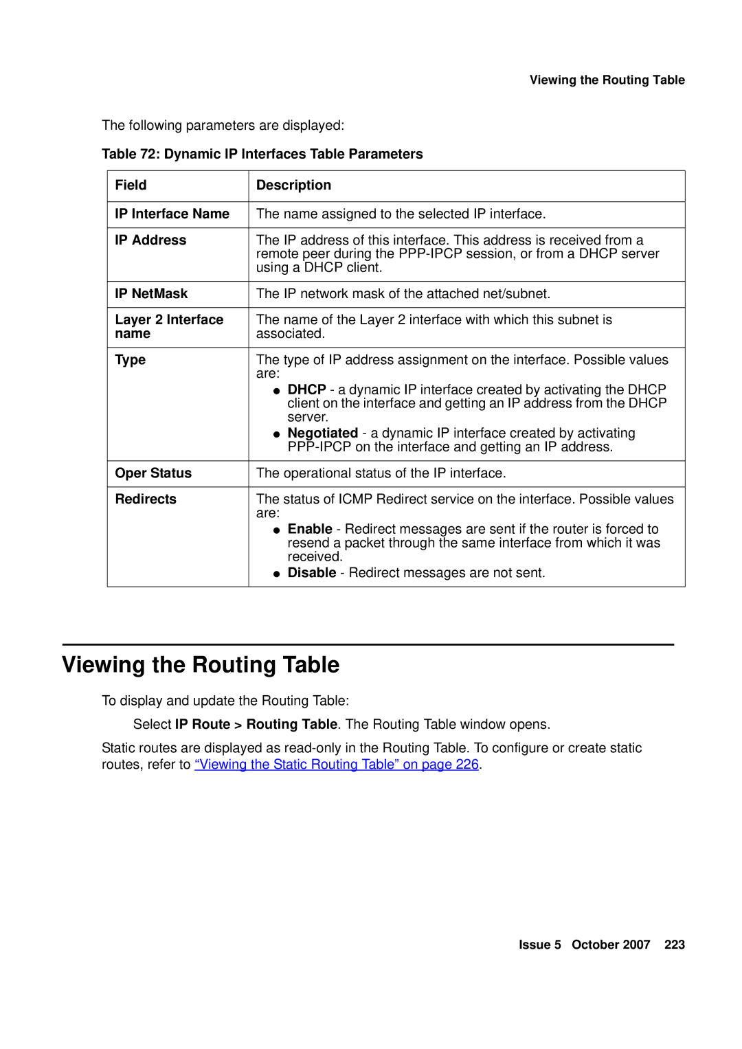 Avaya G250, G450 manual Viewing the Routing Table, Redirects 