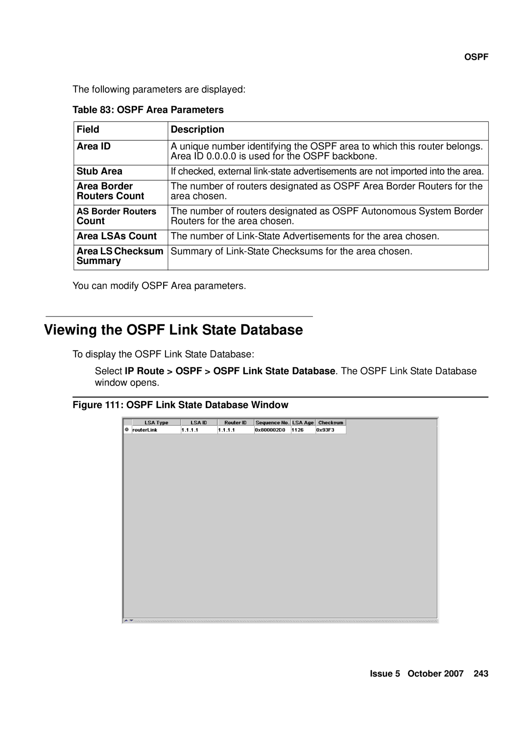 Avaya G250, G450 manual Viewing the Ospf Link State Database 