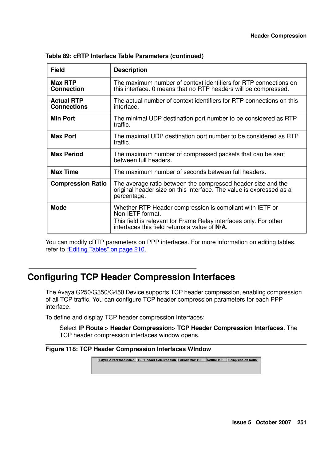 Avaya G250, G450 manual Configuring TCP Header Compression Interfaces 