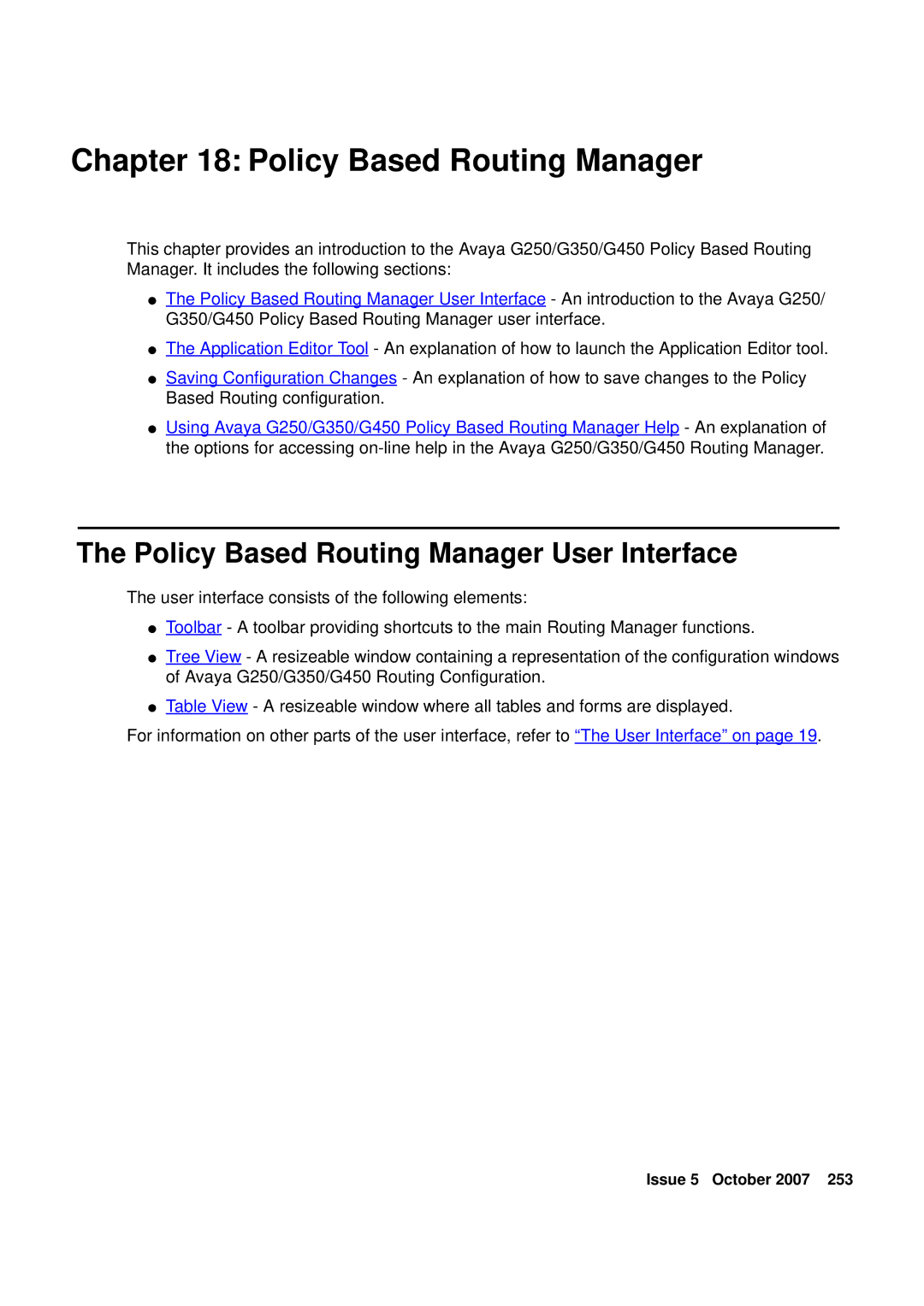 Avaya G250, G450 manual Policy Based Routing Manager User Interface 