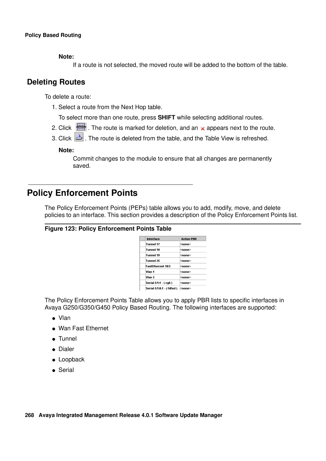 Avaya G450, G250 manual Policy Enforcement Points, Deleting Routes 