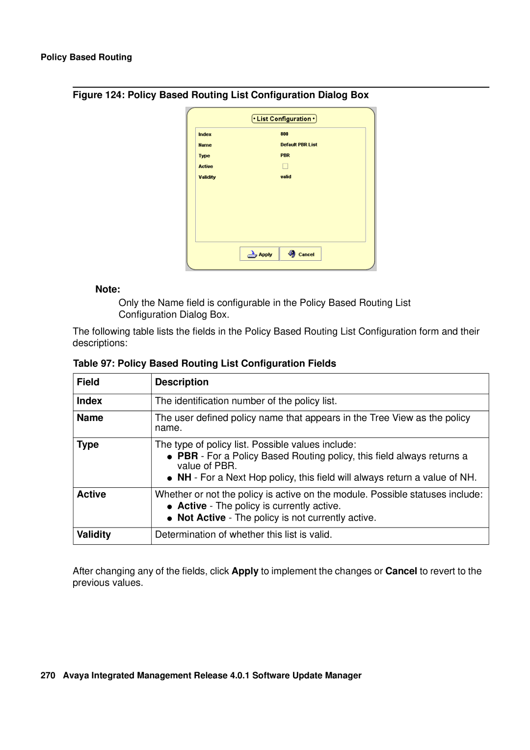 Avaya G450, G250 manual Policy Based Routing List Configuration Dialog Box 