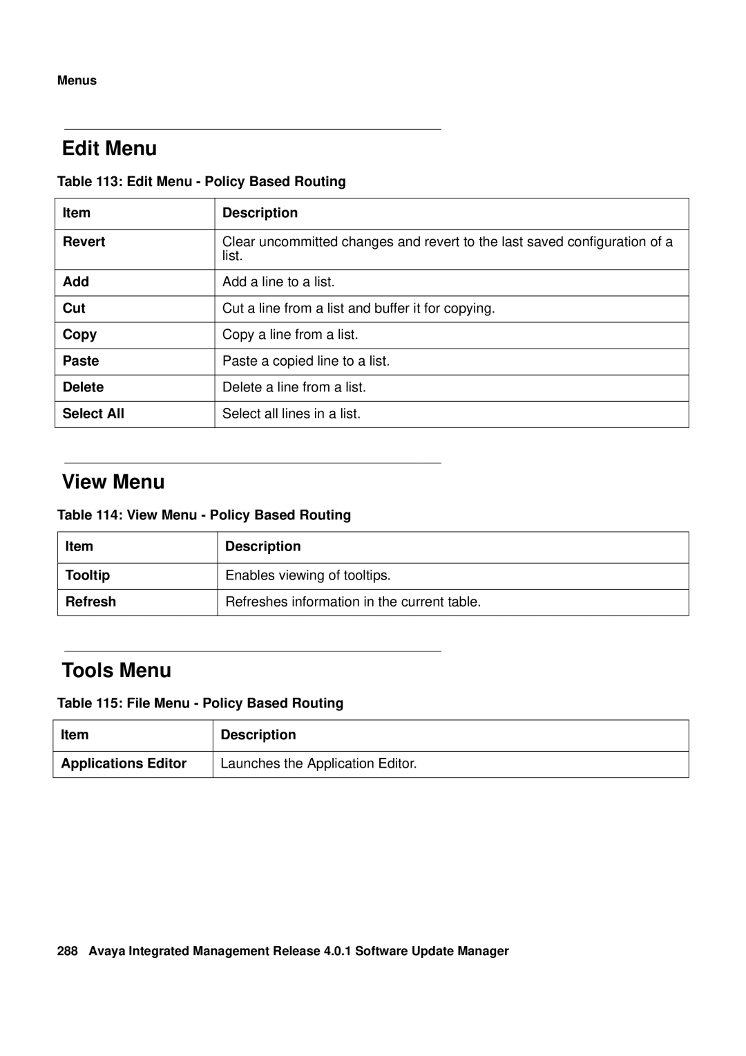 Avaya G450, G250 manual Tools Menu 