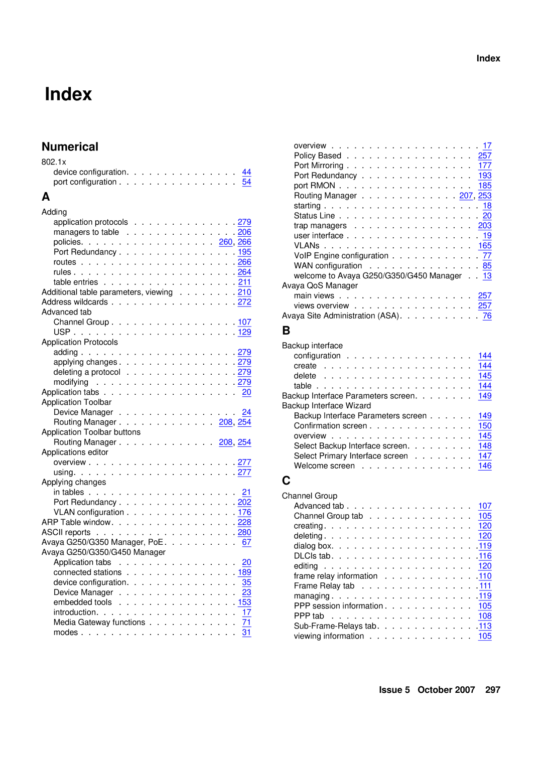 Avaya G250, G450 manual Index, Numerical 