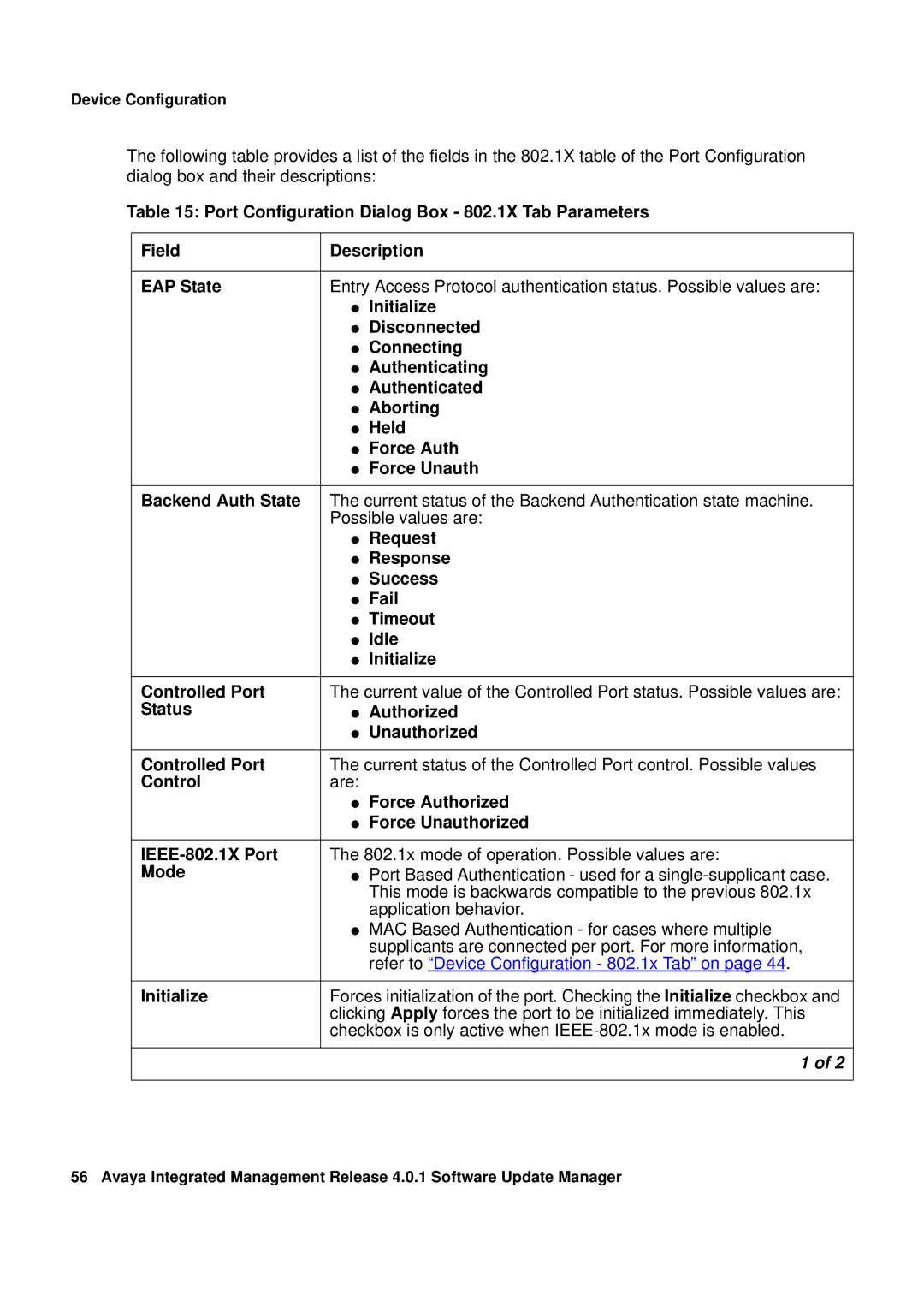 Avaya G450, G250 manual Refer to Device Configuration 802.1x Tab on 