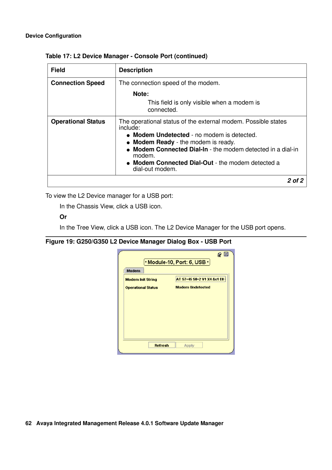 Avaya G450 manual G250/G350 L2 Device Manager Dialog Box USB Port 