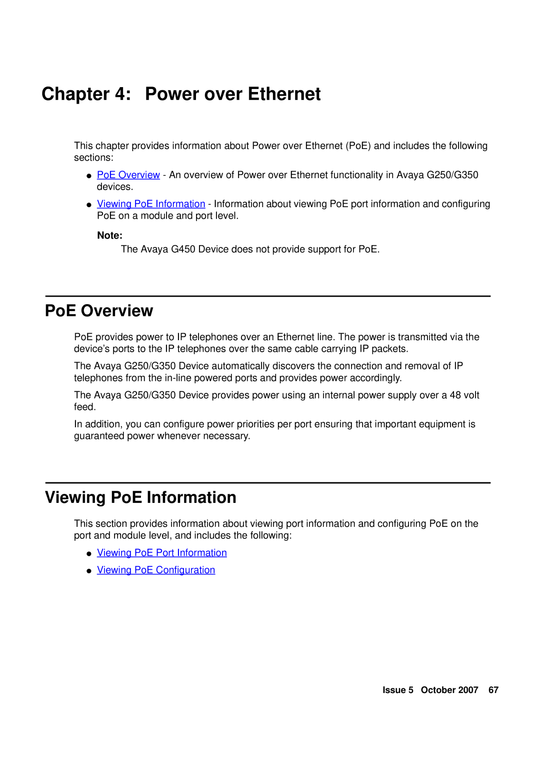 Avaya G250, G450 manual Power over Ethernet, PoE Overview, Viewing PoE Information 