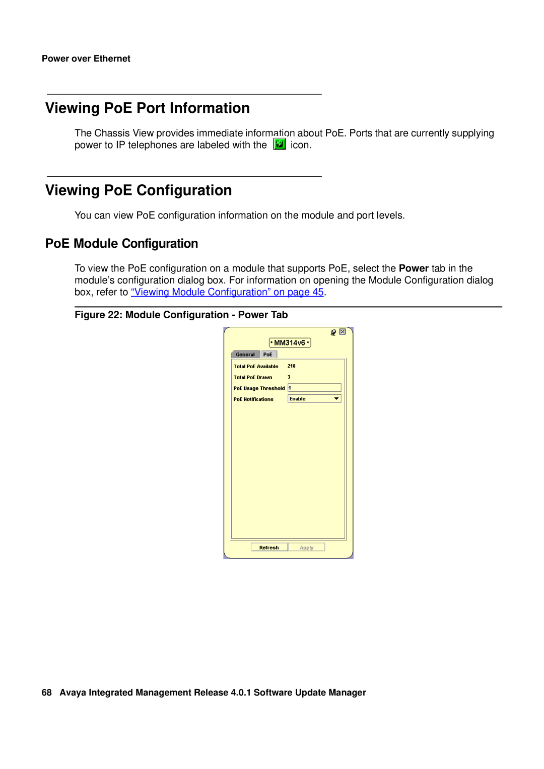 Avaya G450, G250 manual Viewing PoE Port Information, Viewing PoE Configuration, PoE Module Configuration 