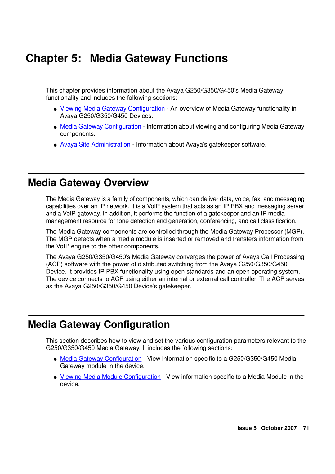 Avaya G250, G450 manual Media Gateway Functions, Media Gateway Overview, Media Gateway Configuration 