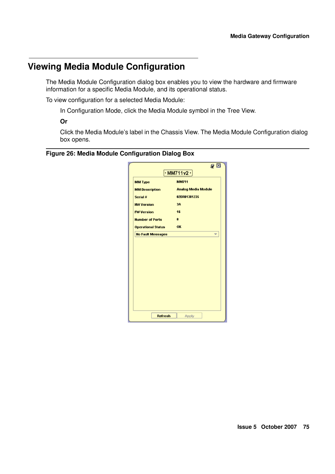 Avaya G250, G450 manual Viewing Media Module Configuration, Media Module Configuration Dialog Box 