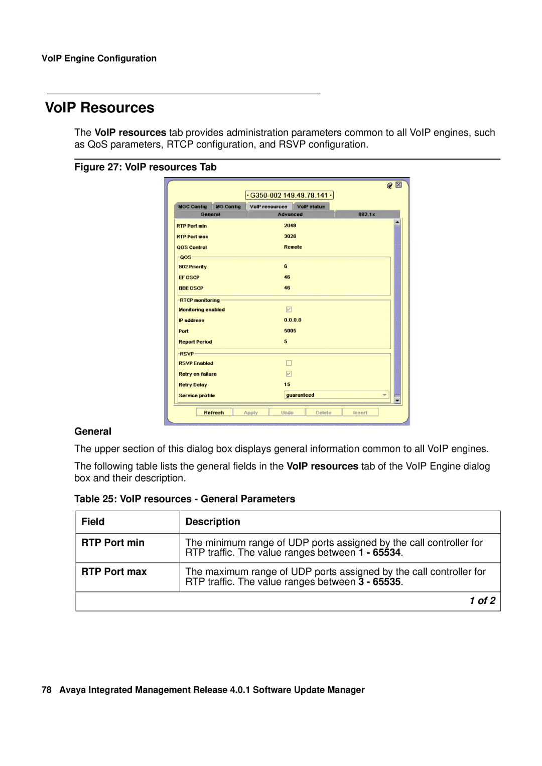 Avaya G450, G250 manual VoIP Resources, VoIP resources Tab General 