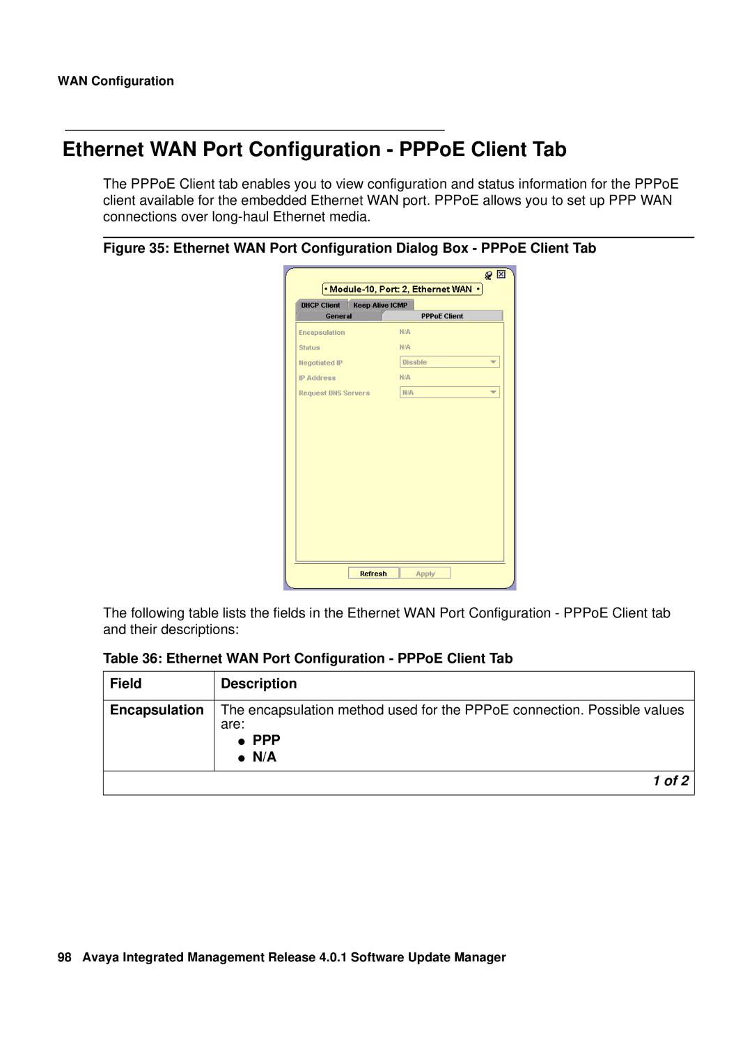 Avaya G450, G250 manual Ethernet WAN Port Configuration PPPoE Client Tab, Ppp 