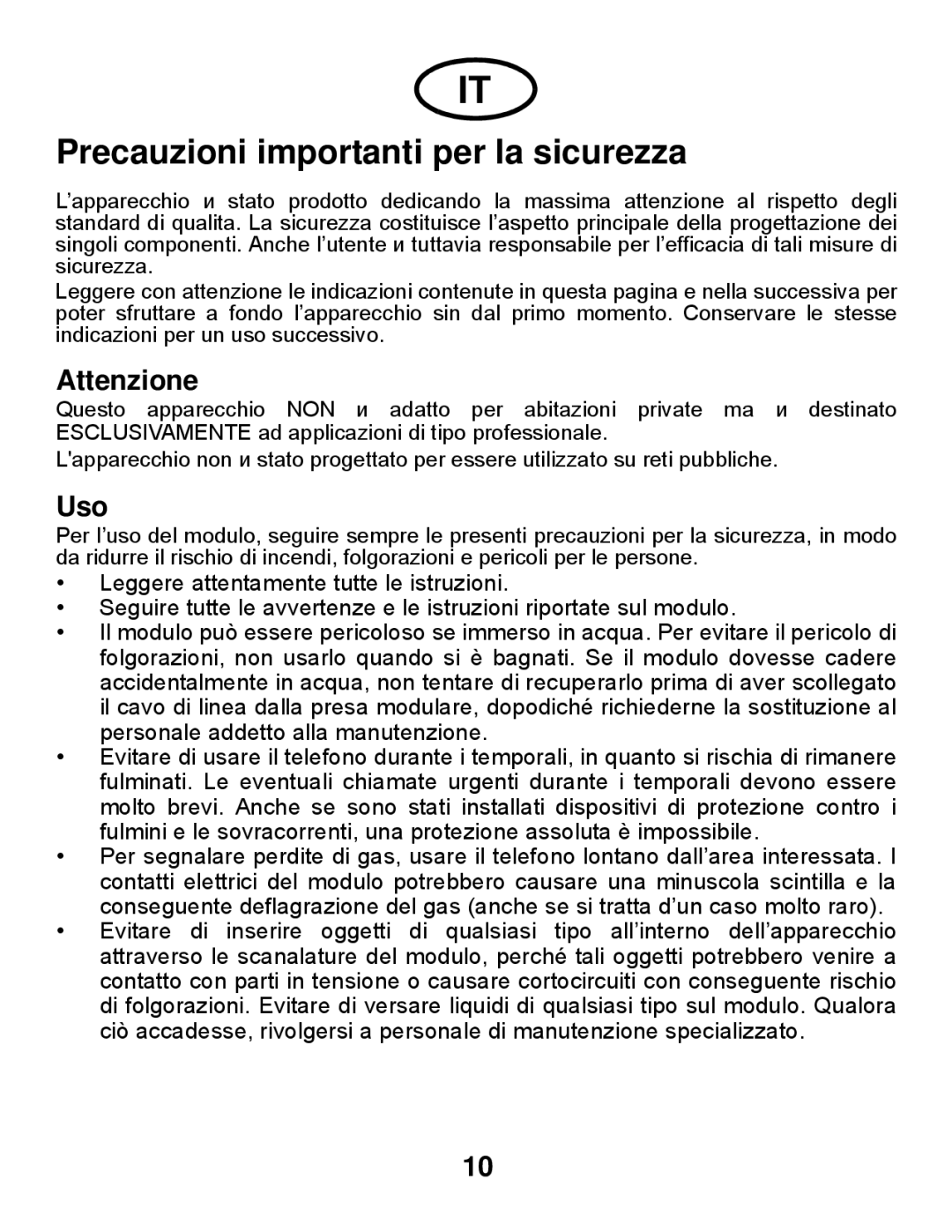 Avaya Gigabit Ethernet Adapter manual Precauzioni importanti per la sicurezza, Attenzione, Uso 