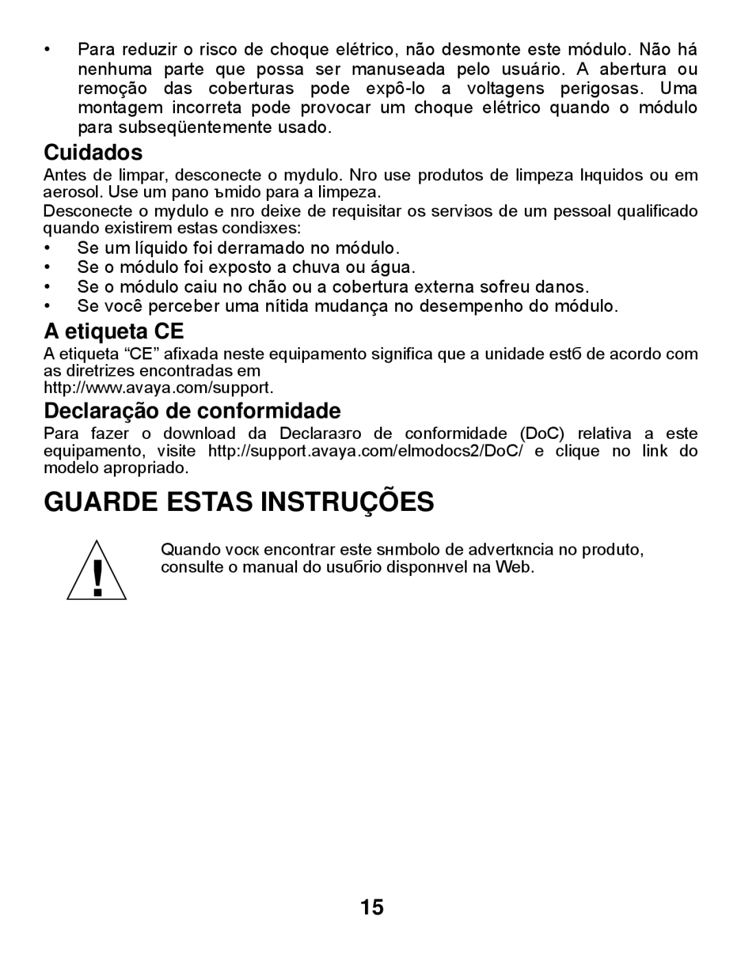 Avaya Gigabit Ethernet Adapter manual Guarde Estas Instruções, Cuidados, Etiqueta CE, Declaração de conformidade 