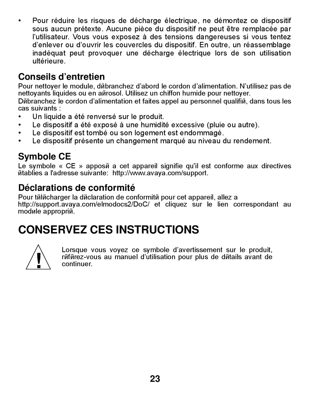 Avaya Gigabit Ethernet Adapter manual Conservez CES Instructions, Symbole CE Déclarations de conformité 