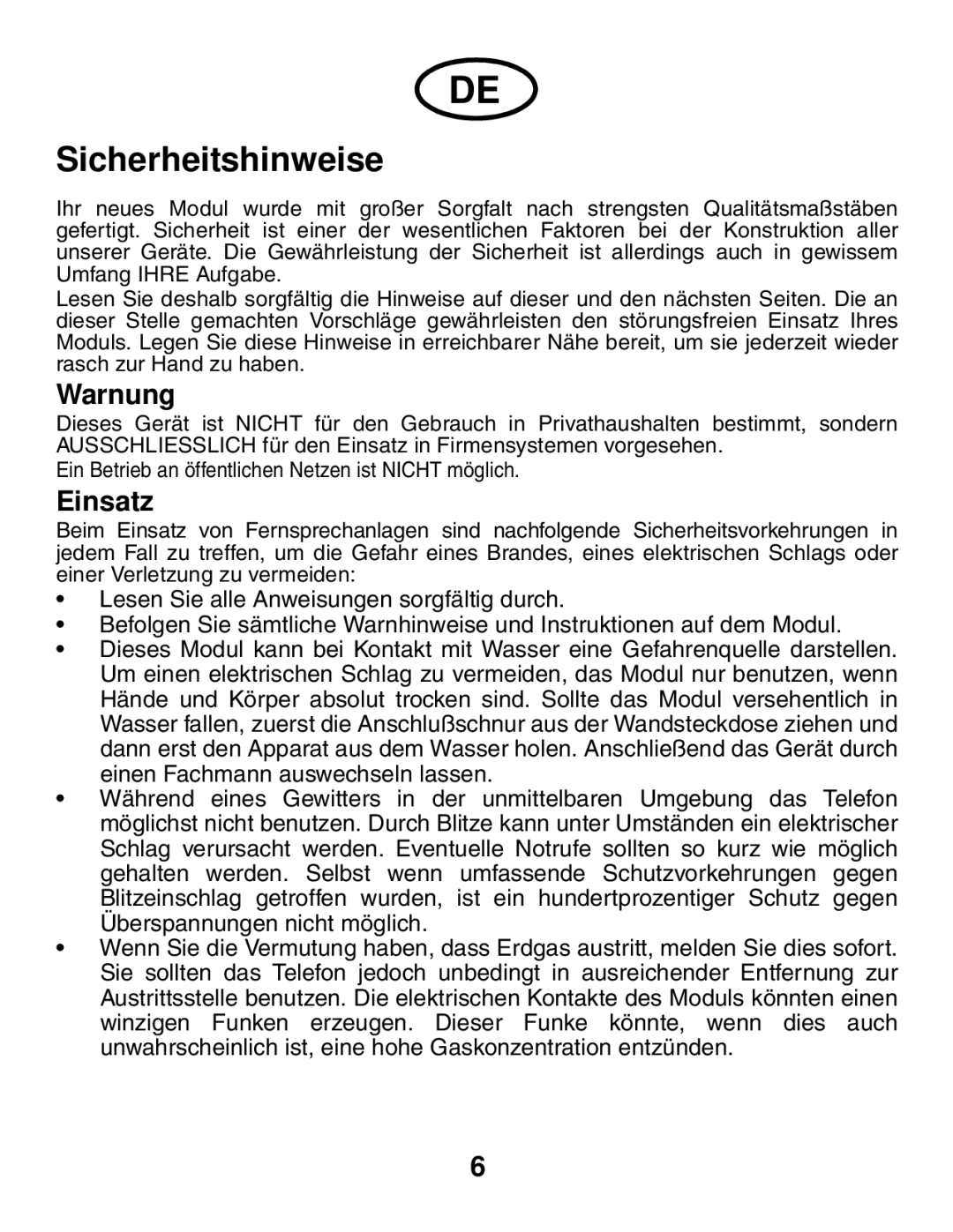 Avaya Gigabit Ethernet Adapter manual Sicherheitshinweise, Warnung, Einsatz 