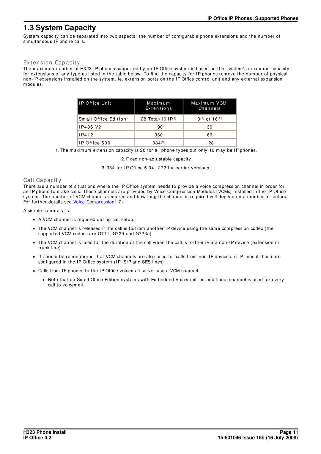 Avaya H323 manual System Capacity, Extension Capacity, Call Capacity, IP Office Unit 