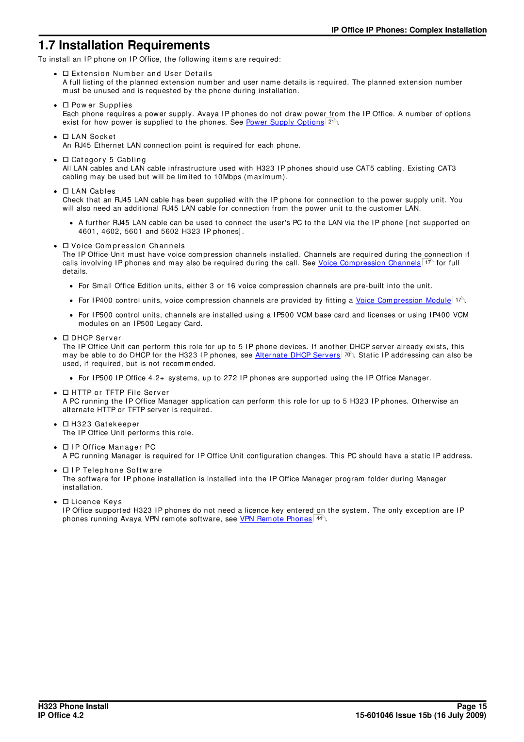 Avaya H323 manual Installation Requirements 