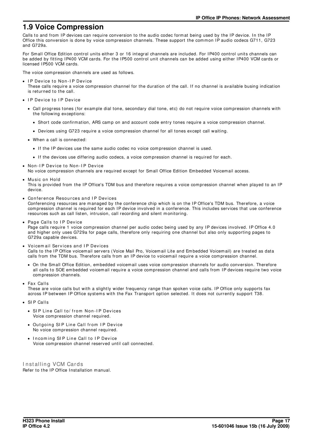 Avaya H323 manual Voice Compression, Installing VCM Cards 