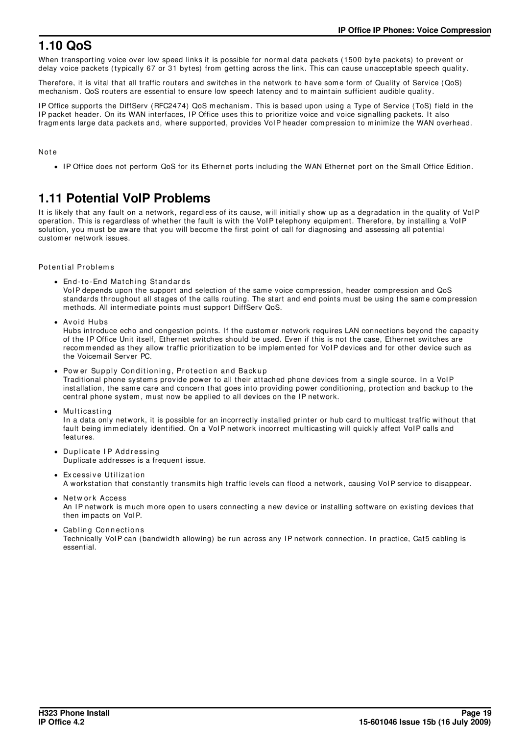 Avaya H323 manual 10 QoS, Potential VoIP Problems 