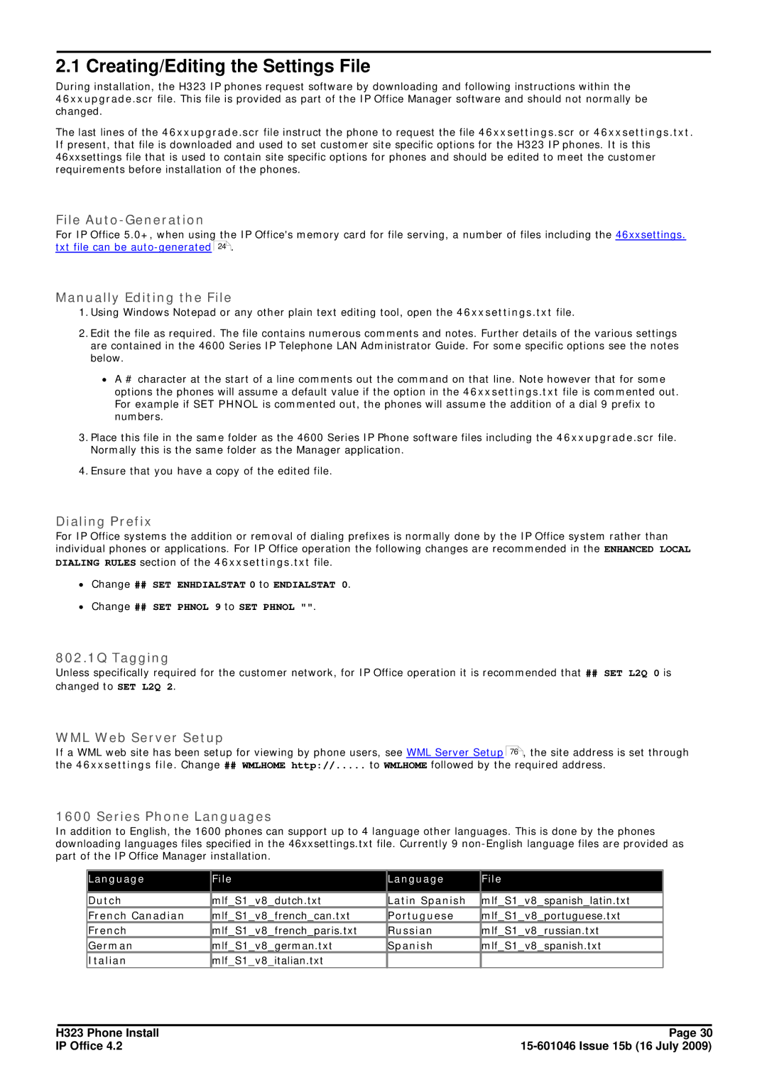 Avaya H323 manual Creating/Editing the Settings File 