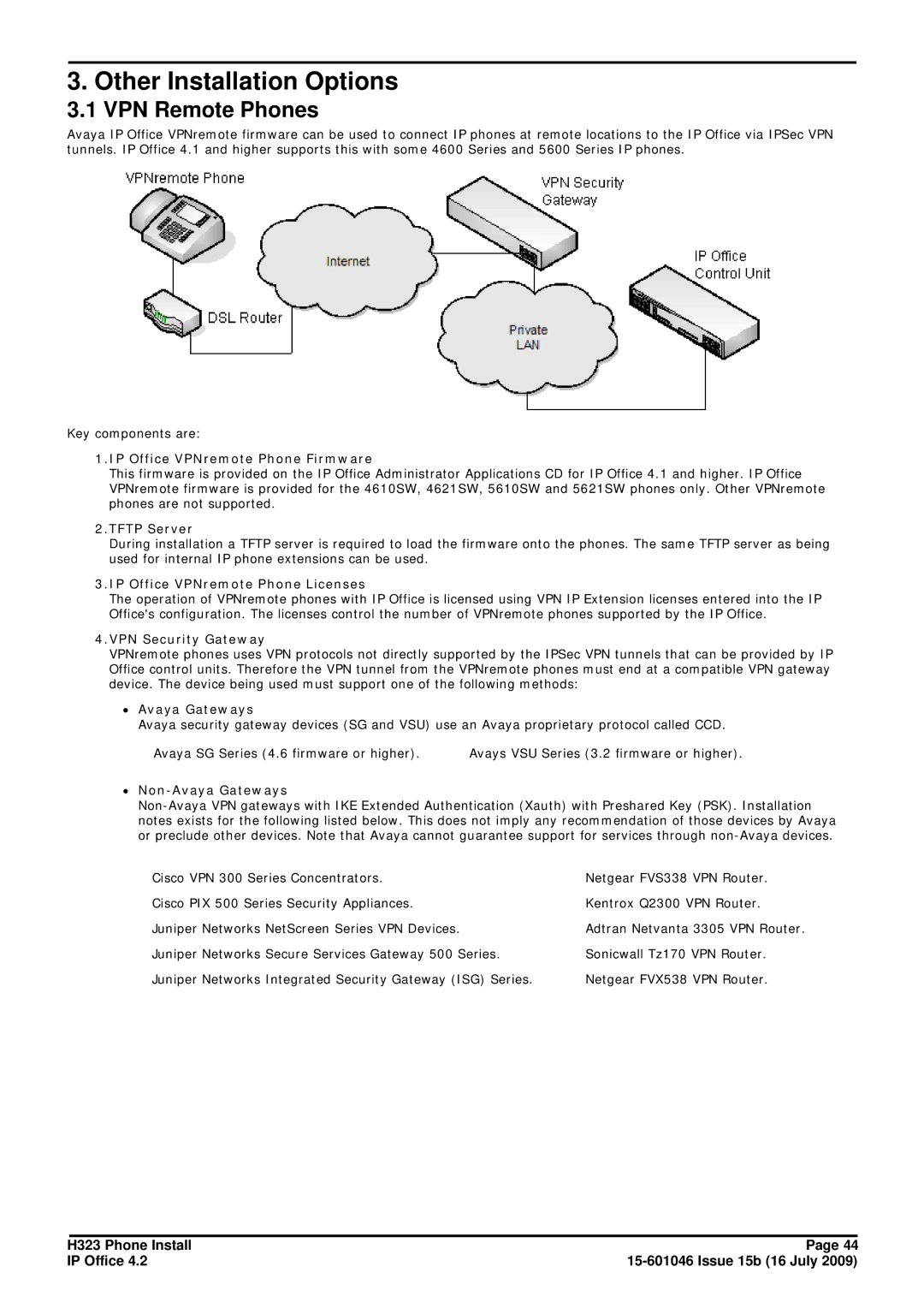 Avaya H323 manual Other Installation Options, VPN Remote Phones 