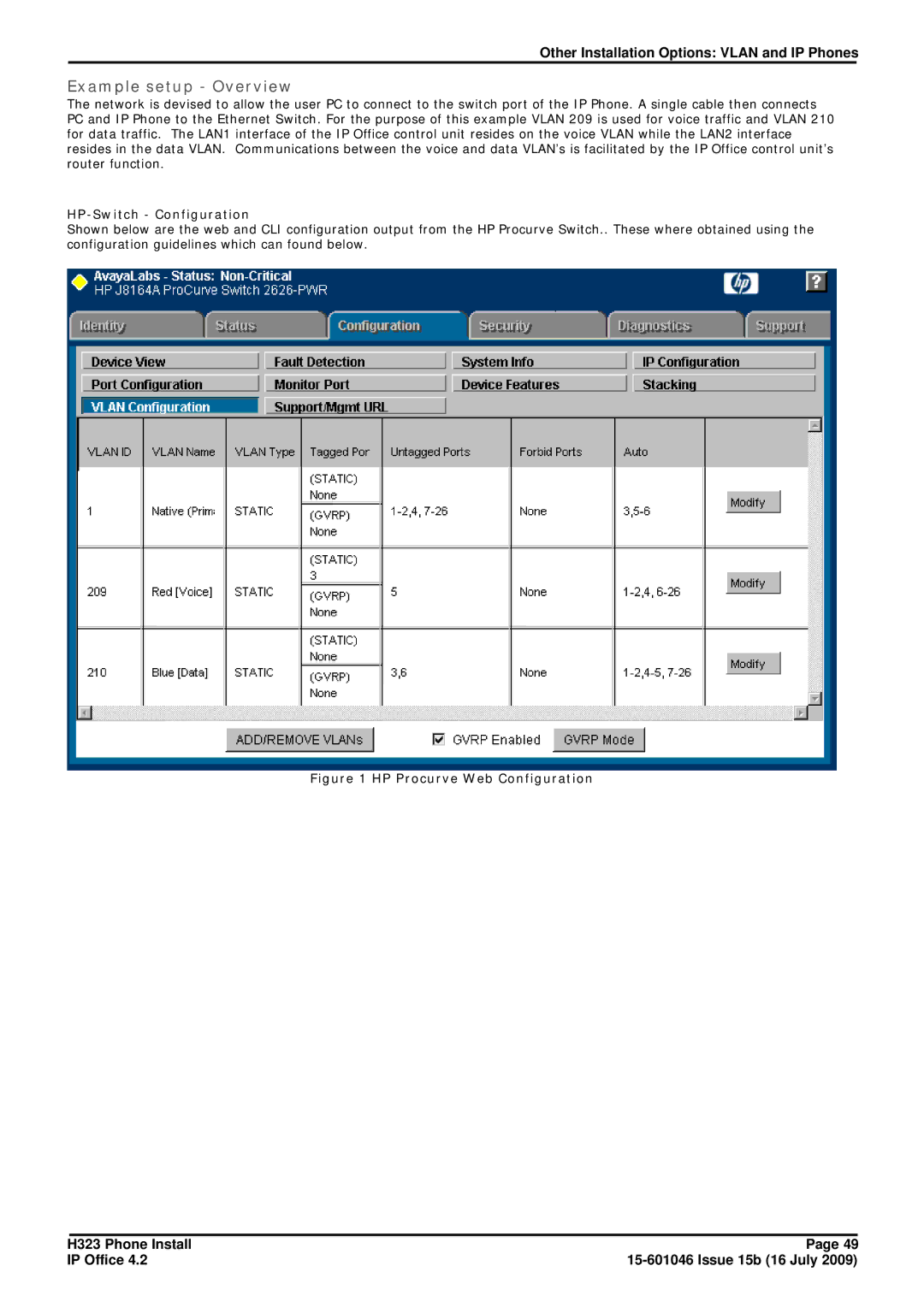 Avaya H323 manual Example setup Overview, HP-Switch Configuration 