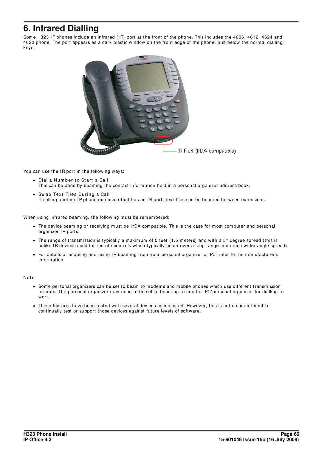 Avaya H323 manual Infrared Dialling, ∙ Dial a Number to Start a Call, ∙ Swap Text Files During a Call 