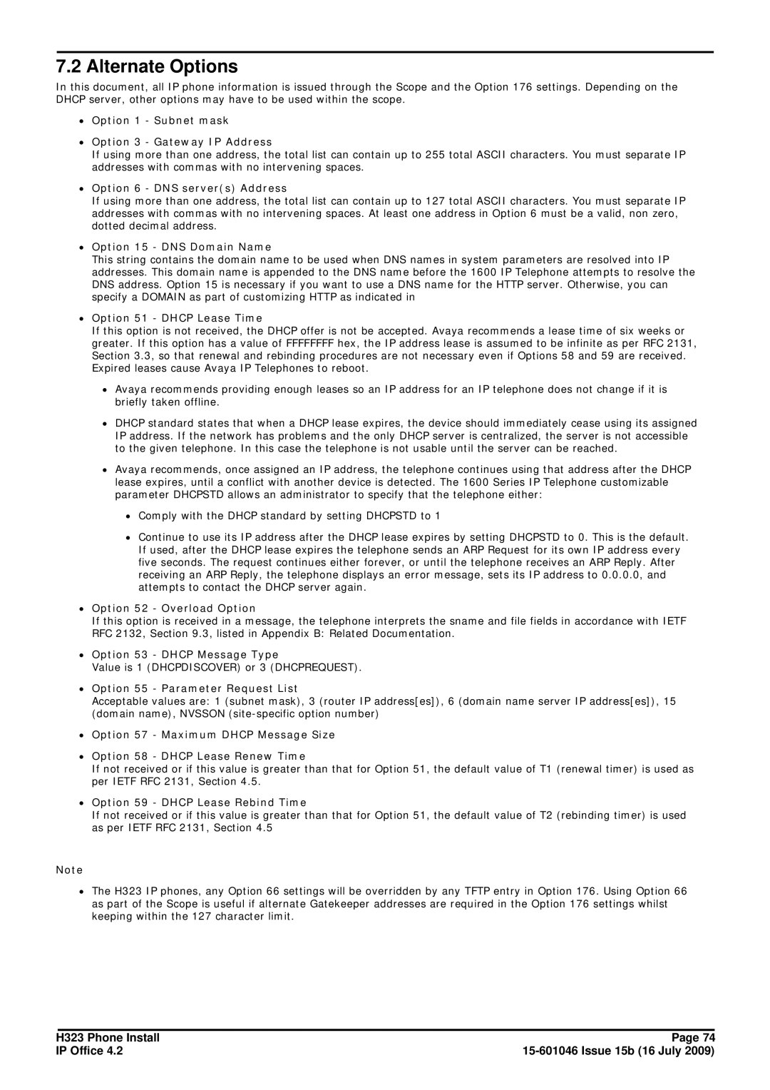 Avaya H323 manual Alternate Options 