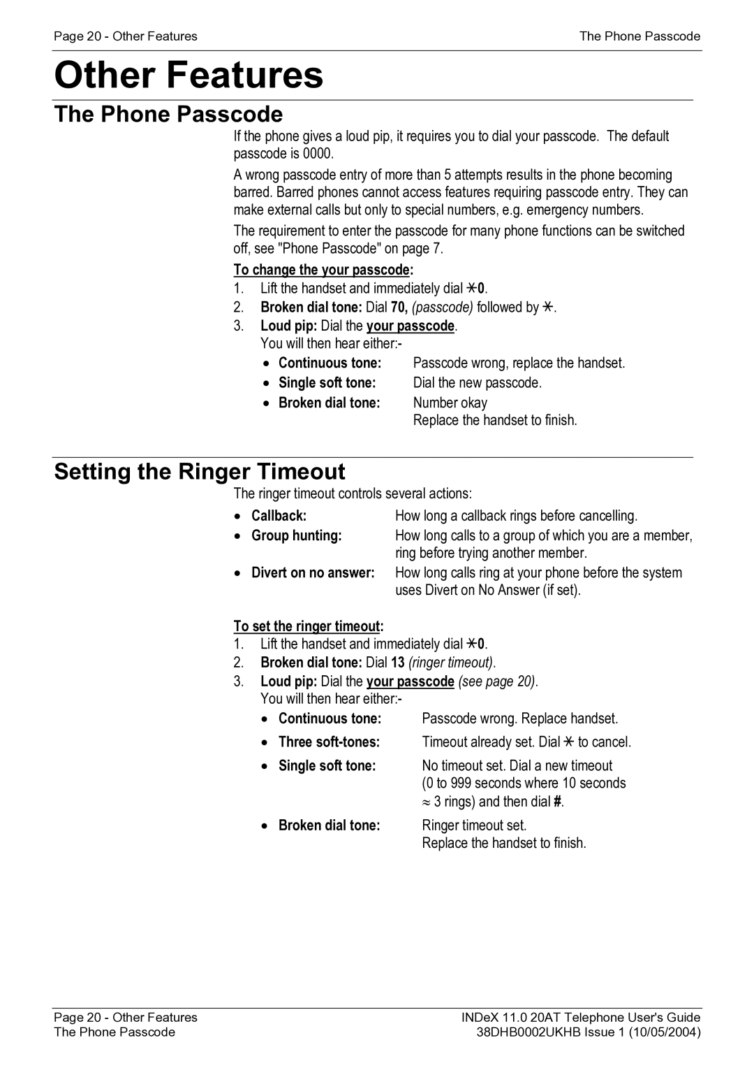 Avaya INDeX 11.0 manual Other Features, Setting the Ringer Timeout 