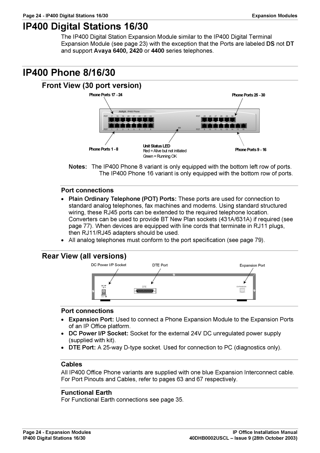 Avaya IP Office Phone installation manual IP400 Digital Stations 16/30, IP400 Phone 8/16/30 