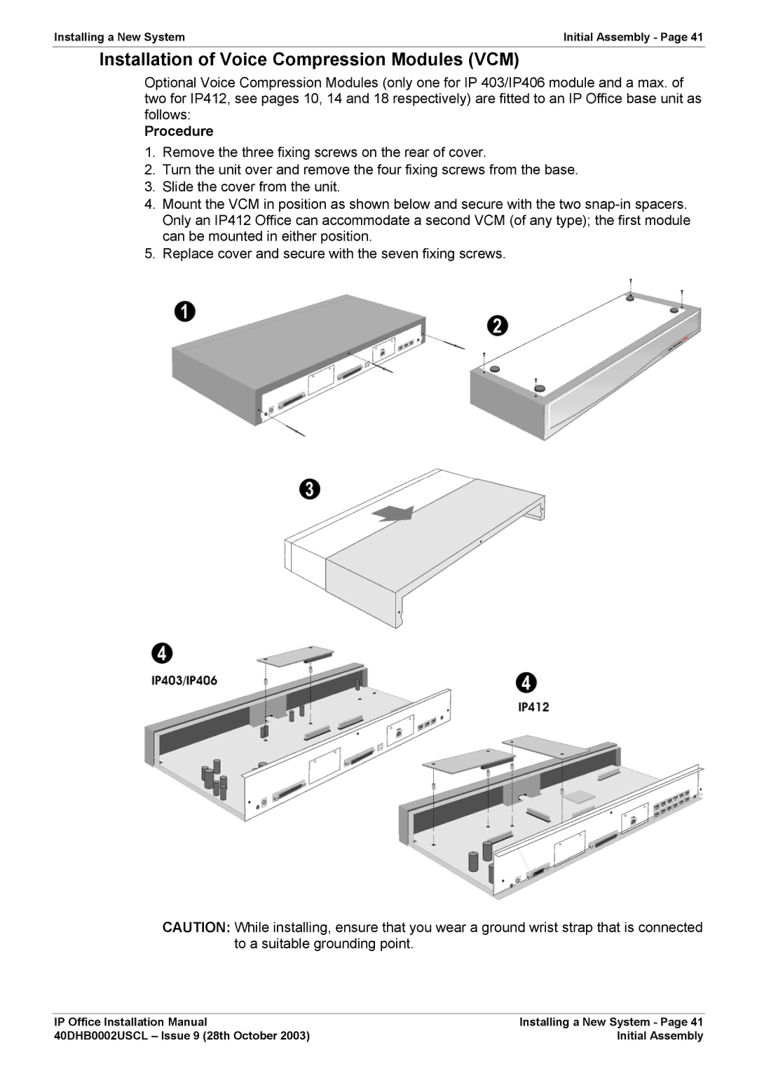 Avaya IP Office Phone installation manual Installation of Voice Compression Modules VCM 