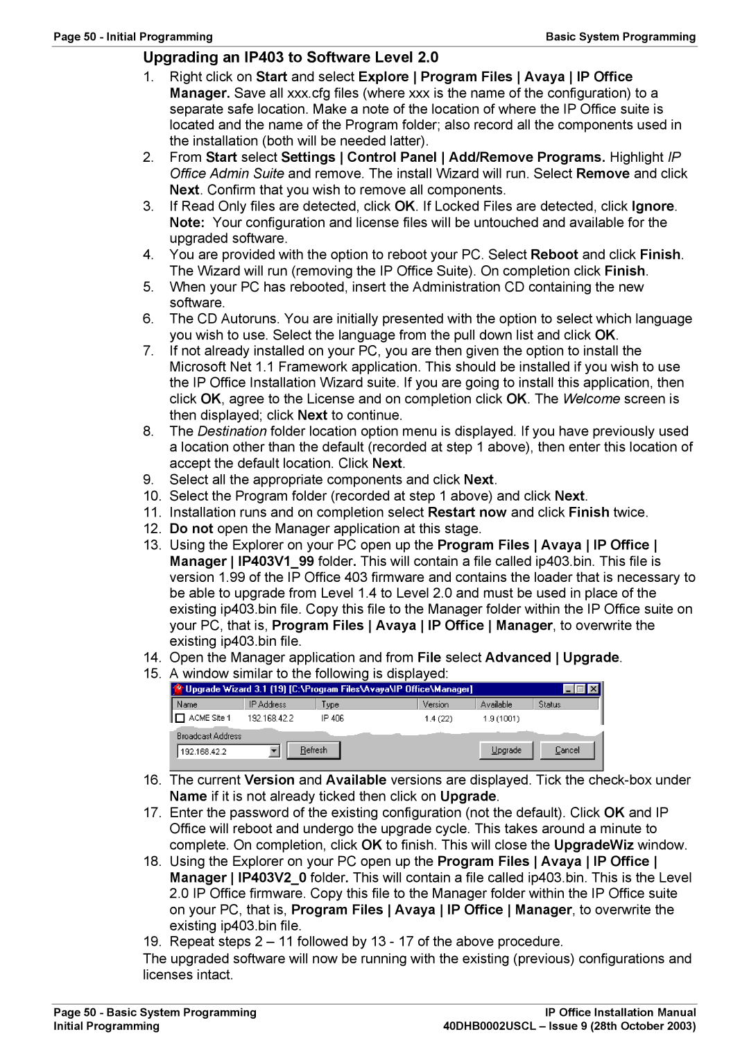 Avaya IP Office Phone installation manual Upgrading an IP403 to Software Level 