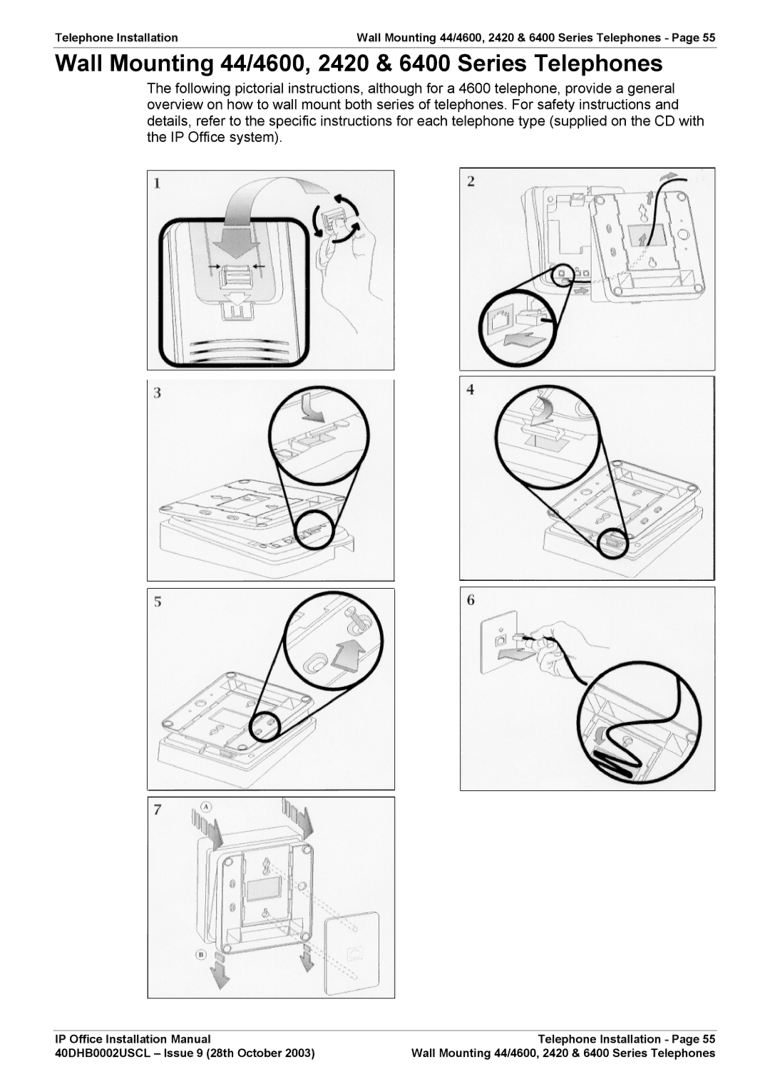 Avaya IP Office Phone installation manual Wall Mounting 44/4600, 2420 & 6400 Series Telephones 