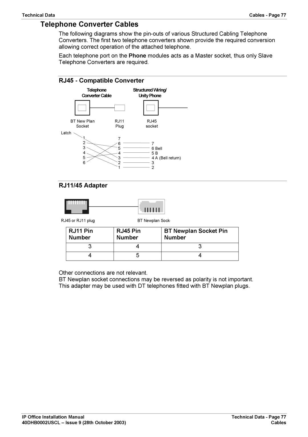 Avaya IP Office Phone installation manual Telephone Converter Cables, RJ45 Compatible Converter, RJ11/45 Adapter 