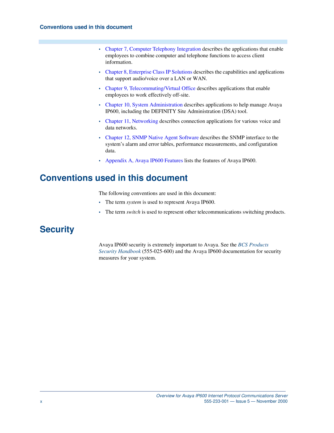 Avaya IP600 manual Conventions used in this document, Security 