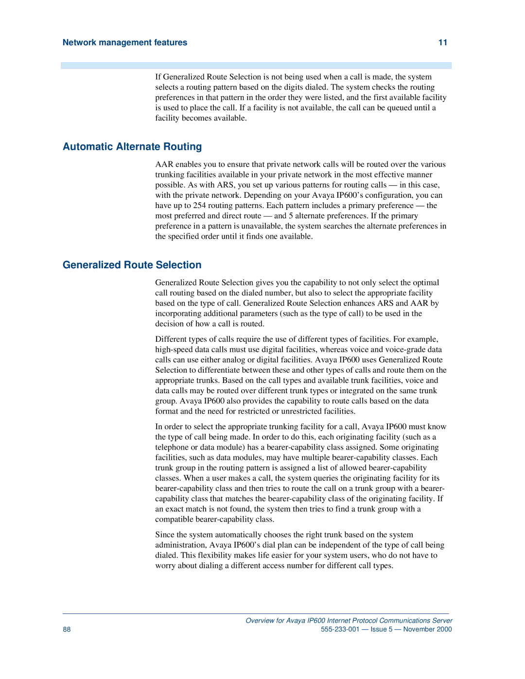 Avaya IP600 manual Automatic Alternate Routing, Generalized Route Selection 