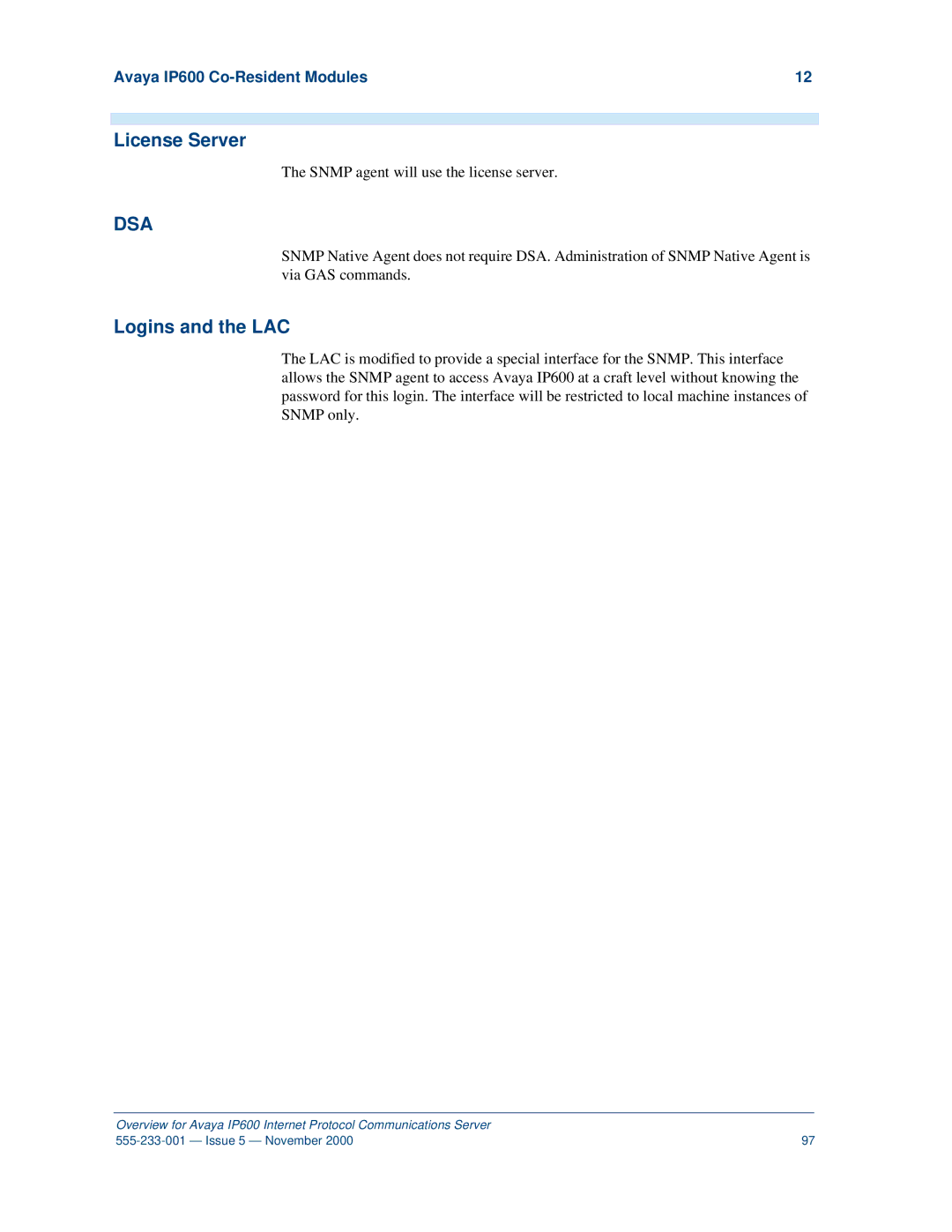 Avaya manual License Server, Logins and the LAC, Avaya IP600 Co-Resident Modules 