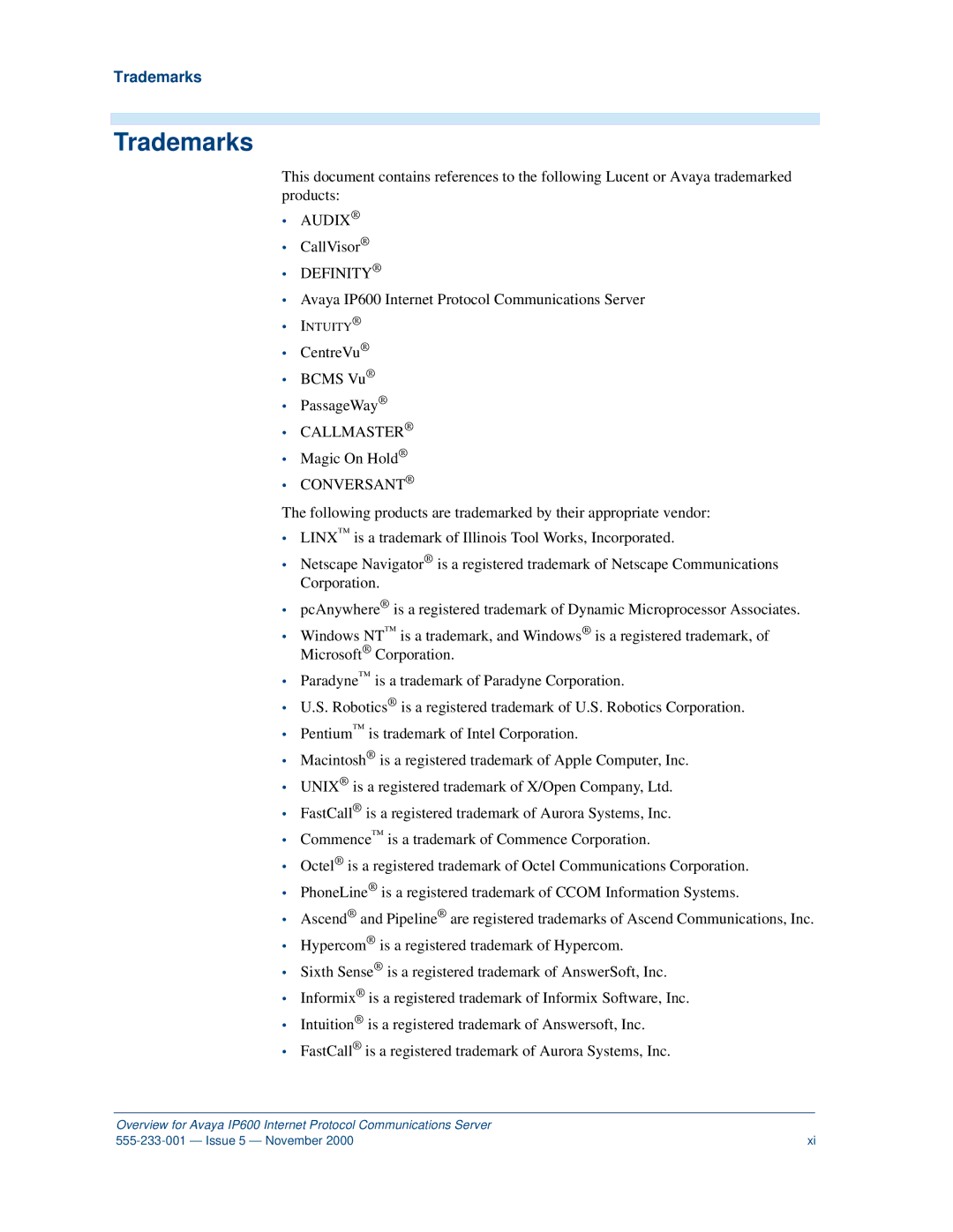 Avaya IP600 manual Trademarks 