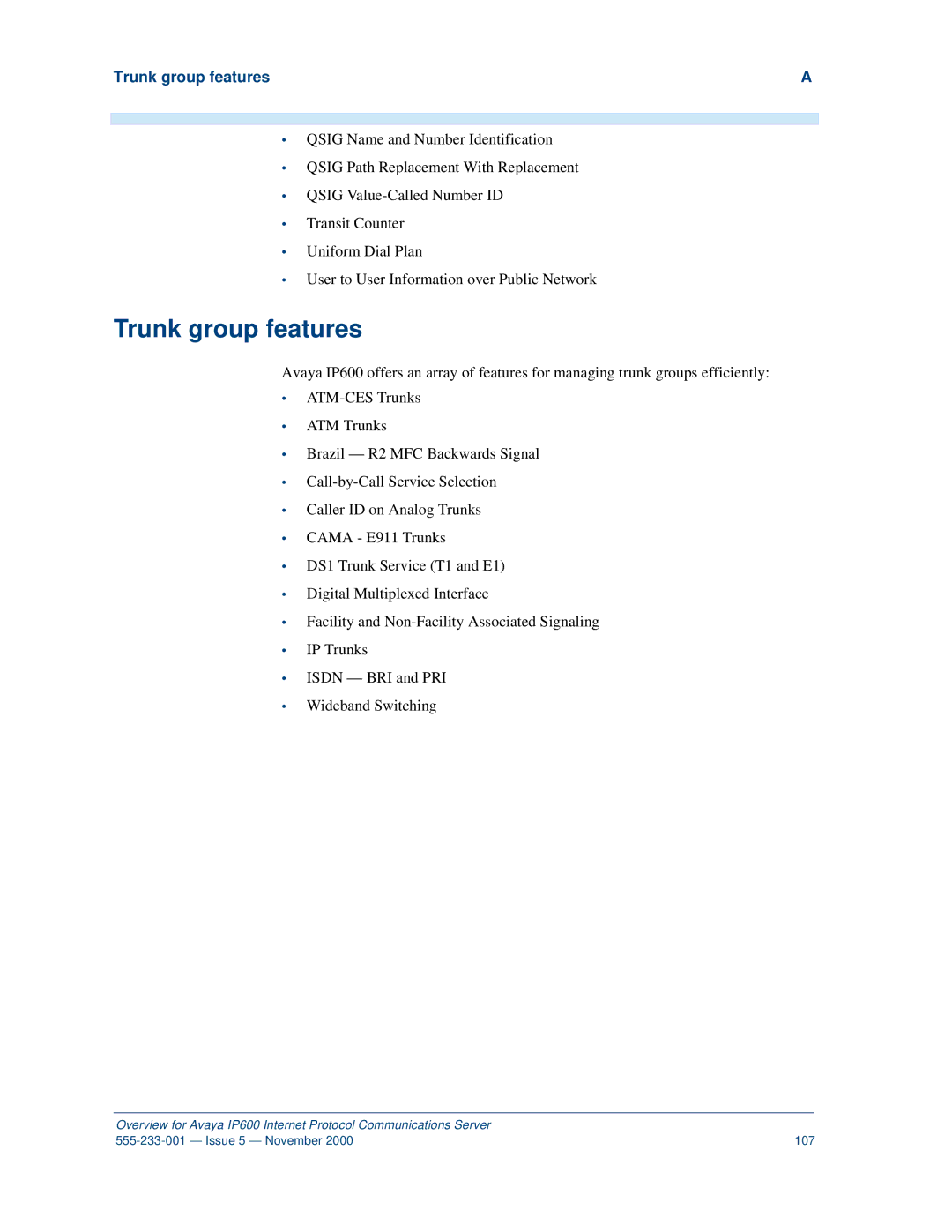 Avaya IP600 manual Trunk group features 