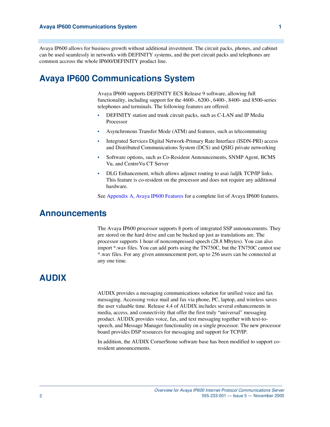 Avaya manual Avaya IP600 Communications System, Announcements 