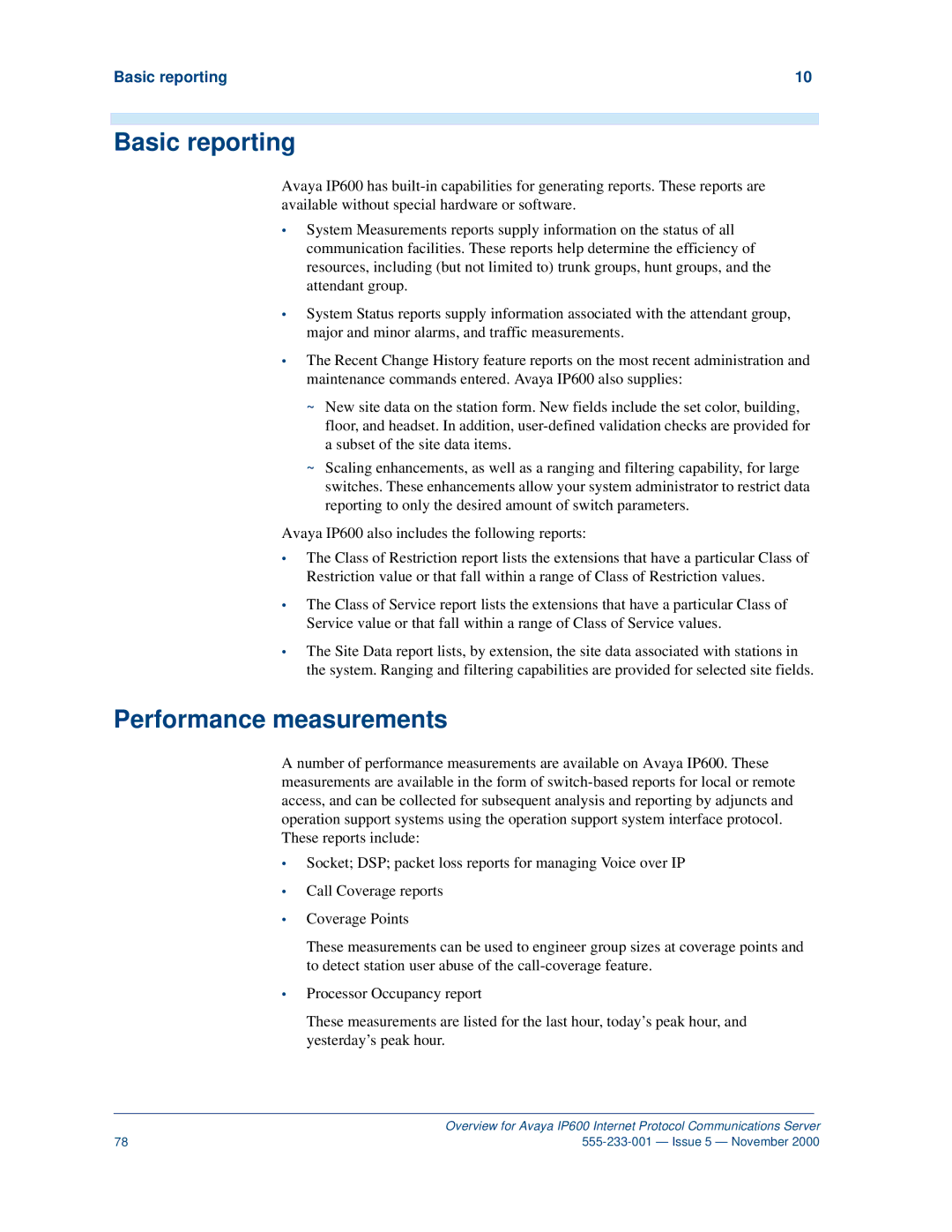 Avaya IP600 manual Basic reporting, Performance measurements 