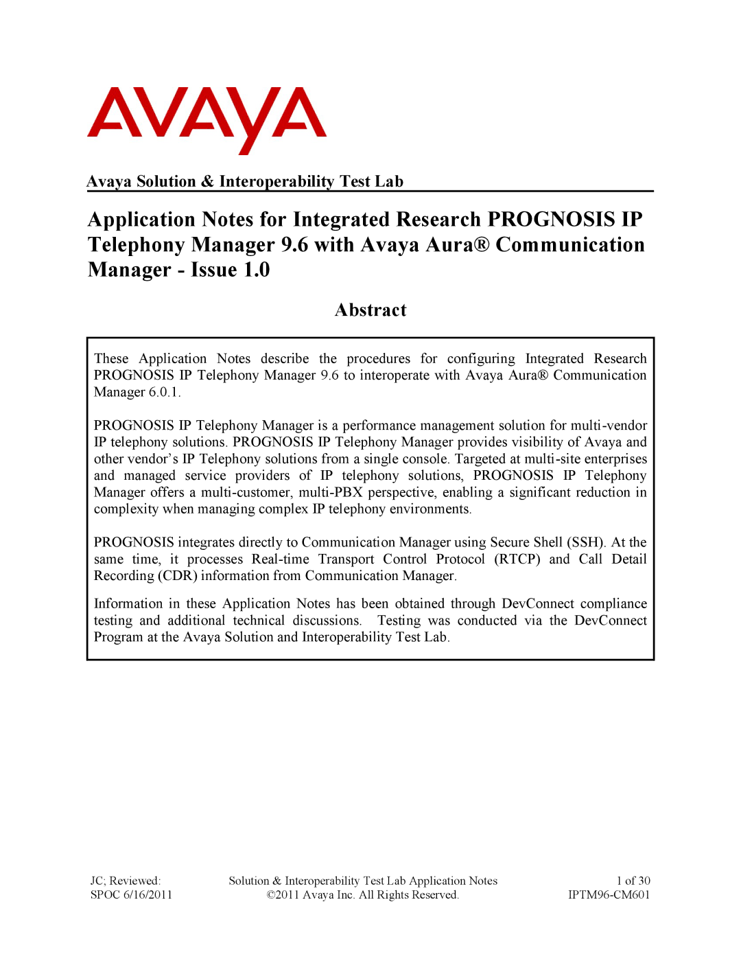 Avaya IPTM96-CM601 manual Abstract 