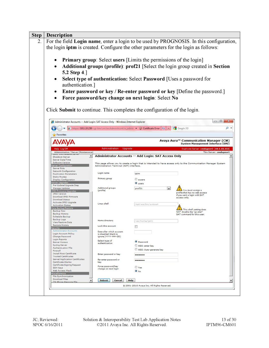 Avaya IPTM96-CM601 manual Step Description 