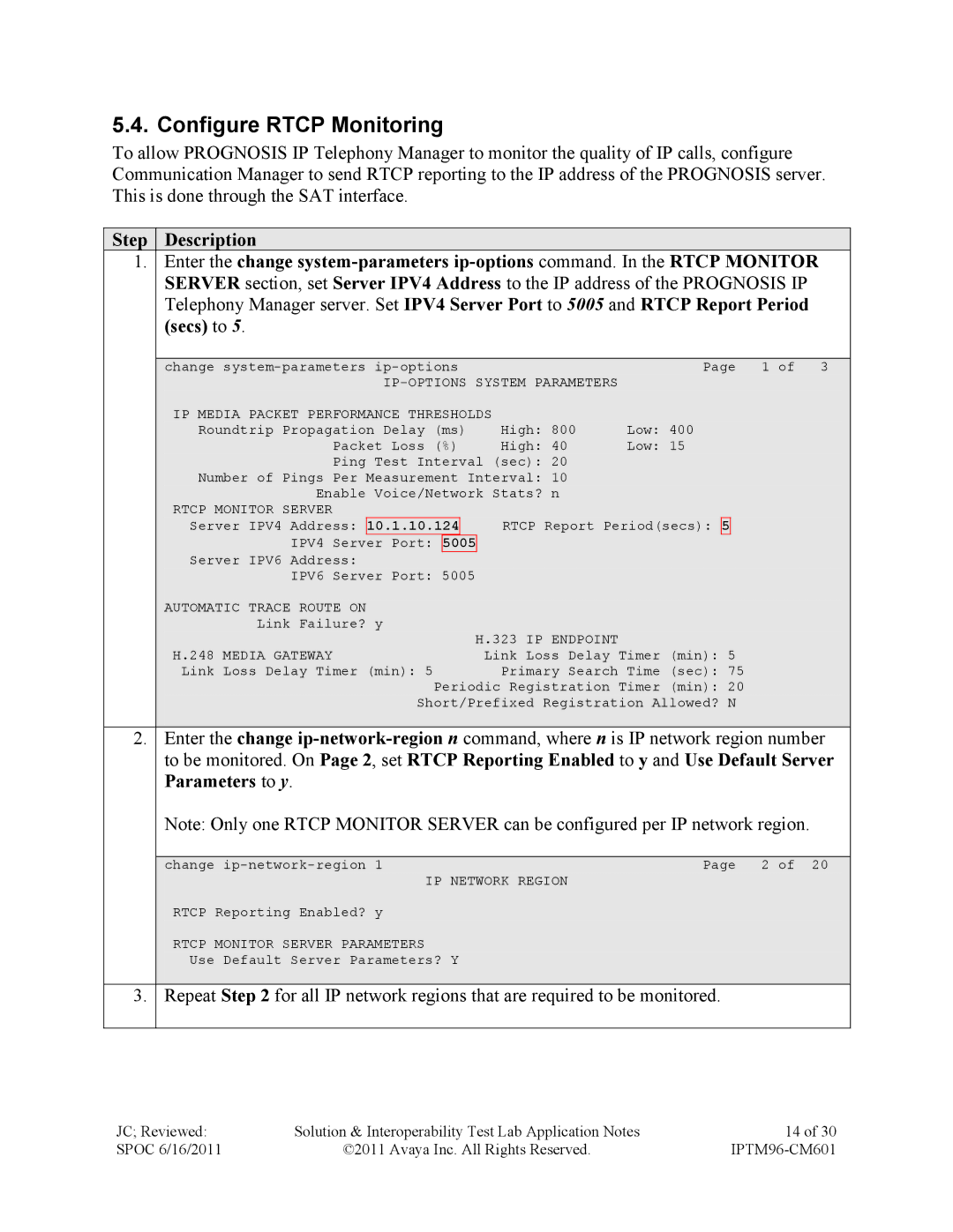 Avaya IPTM96-CM601 manual Configure Rtcp Monitoring, Secs to 