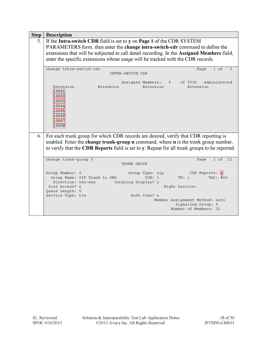 Avaya IPTM96-CM601 manual Intra-Switch Cdr 